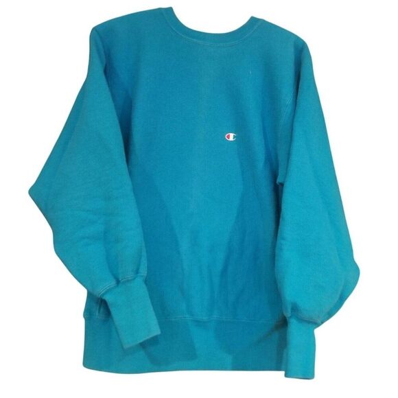 Vintage 80s Champion Reverse Weave Sweatshirt Crewneck Mens L Teal Blue USA - Picture 1 of 7
